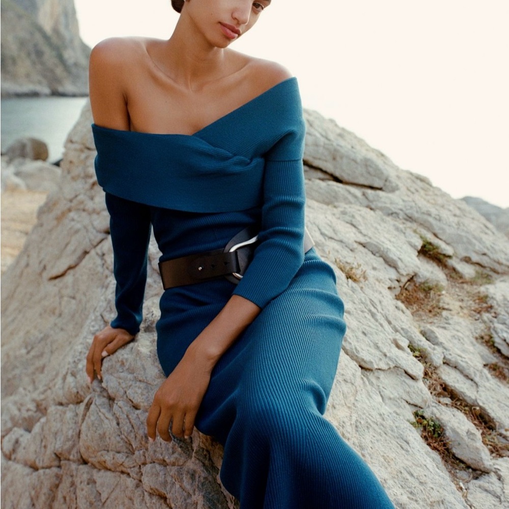 Anthropologie One-Shoulder Teal Dress